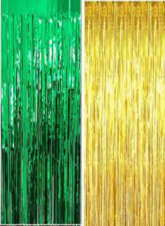 SOI Foil Metallic Tinsel Fringe Big Size Curtains for Birthday, Anniversaries, Graduation, Retirement, Baby Shower Decoration (Pack of 2) (Green Gold) - Image 1